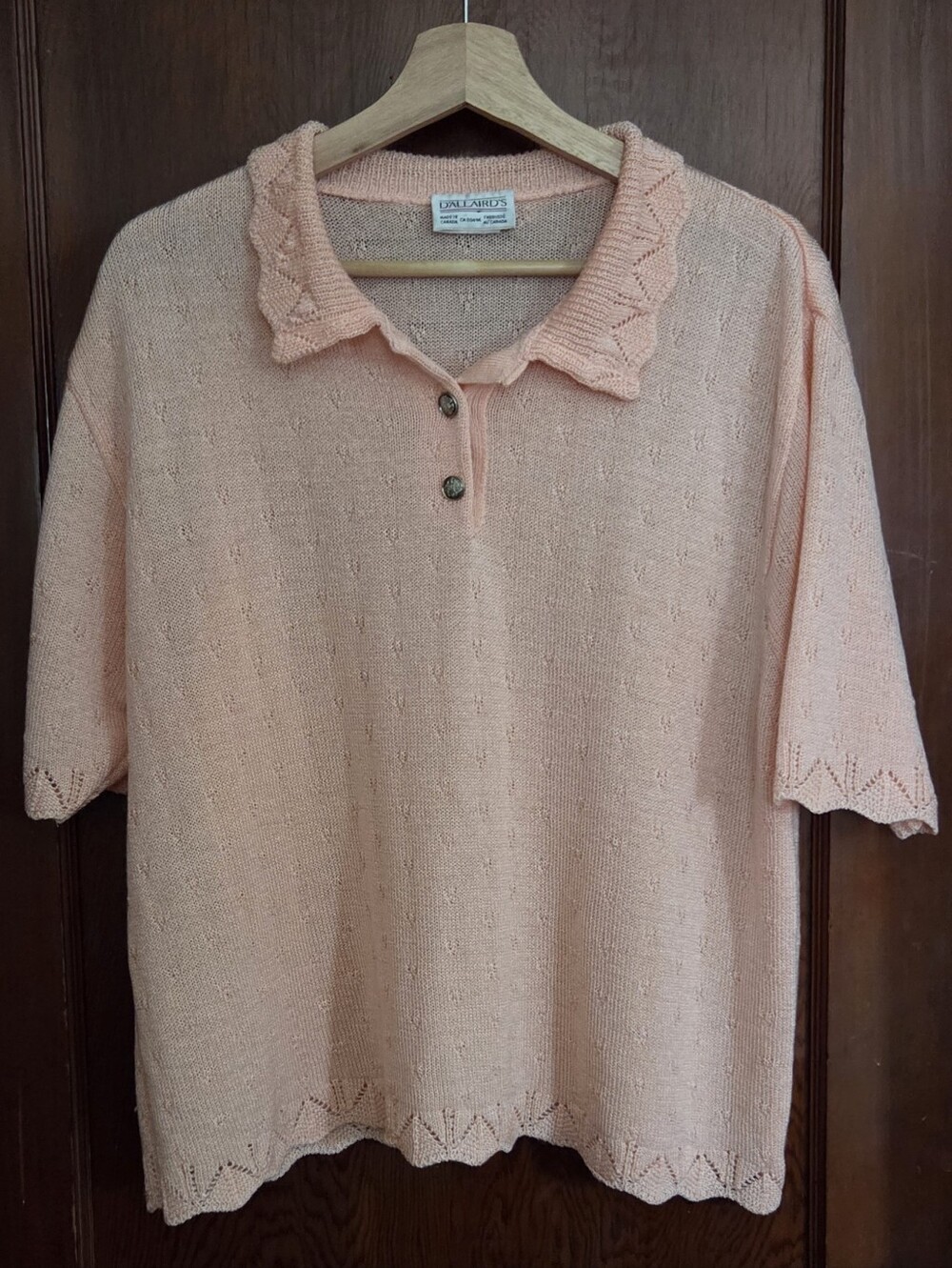 Vintage D'Allaird's Short Sleeve Collared Sweater Peach Large